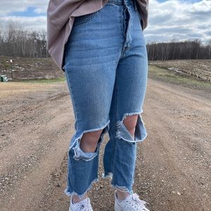 Forever 21 womens jeans, slightly worn, form fitting button up high rise